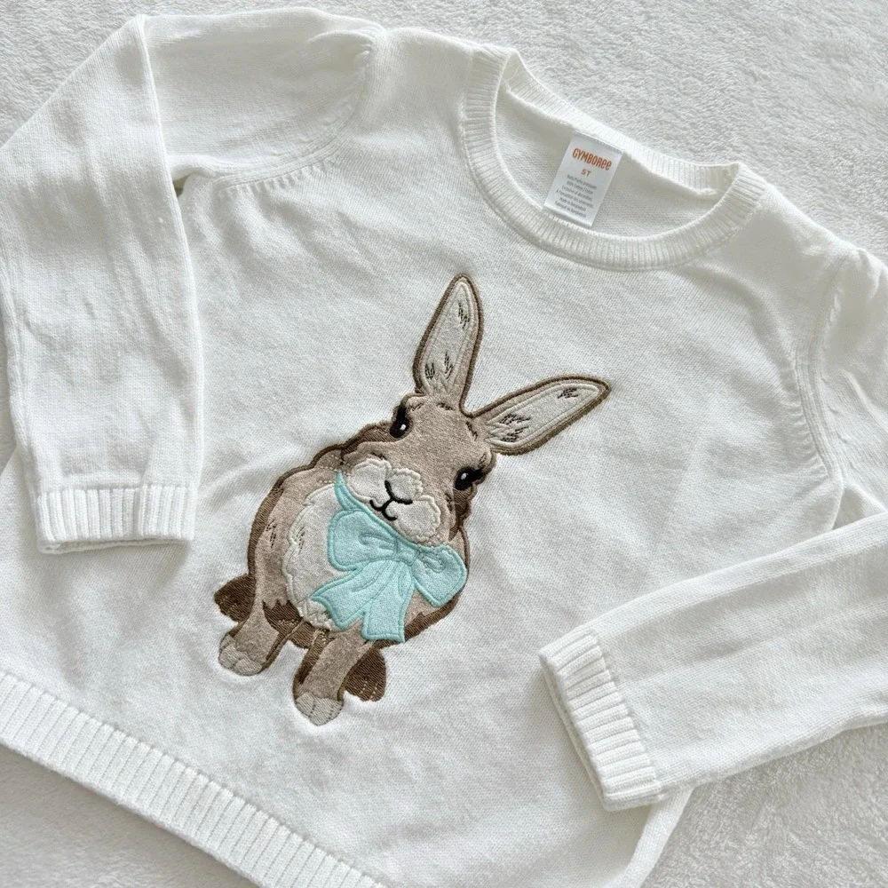 Gymboree Girls 5T‎ White Bunny Rabbit Sweater Easter Long Sleeve Cotton Cute